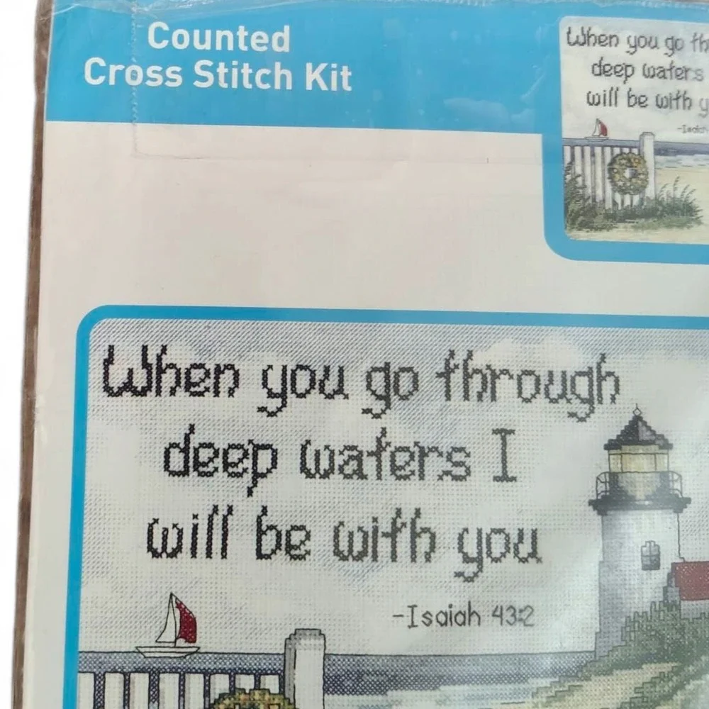 Janlynn Peaceful Shores Cross Stitch Kit 999-7203 Lighthouse Isaiah 43:2 9x12